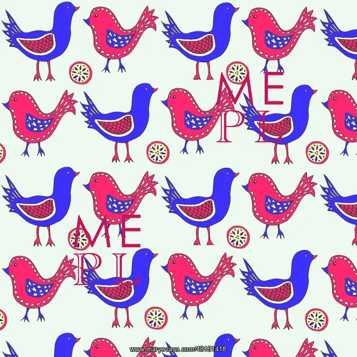  : Blue and red birds repeating pattern