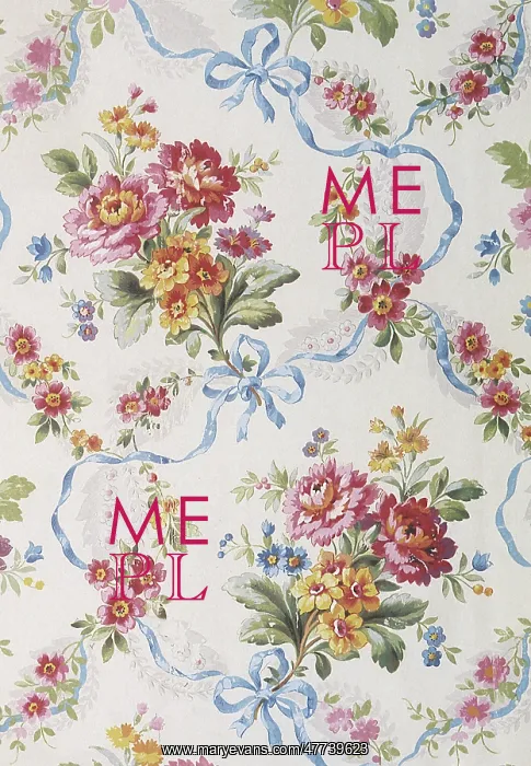  : Blue ribbon and floral bouquet pattern