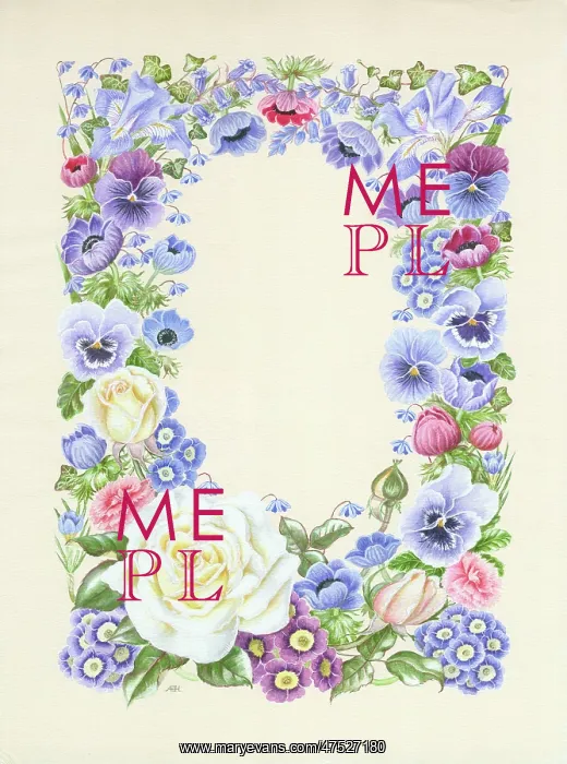 : Blue Summer Floral Border with pansies : Blue Summer Floral Border with pansies