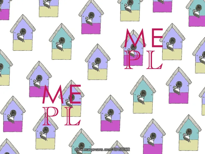 : Blue tit and birdhouse repeating pattern