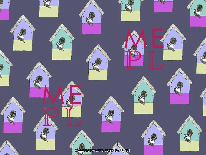  : Blue tit and birdhouse repeating pattern