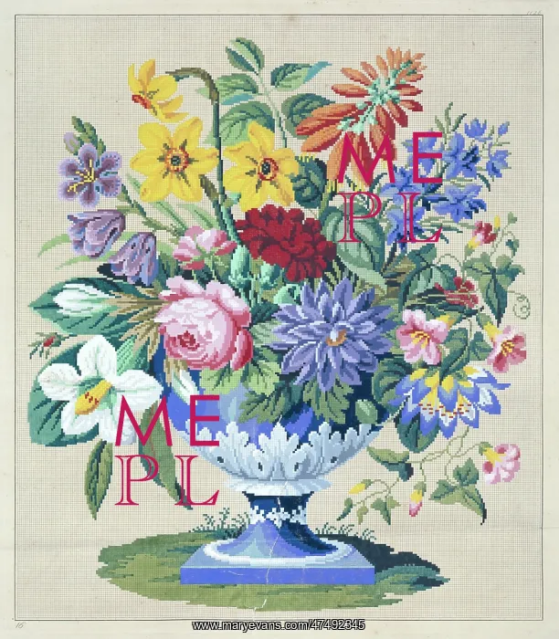 : Blue Urn with Bouquet – woolwork design : Blue Urn with Bouquet – woolwork design