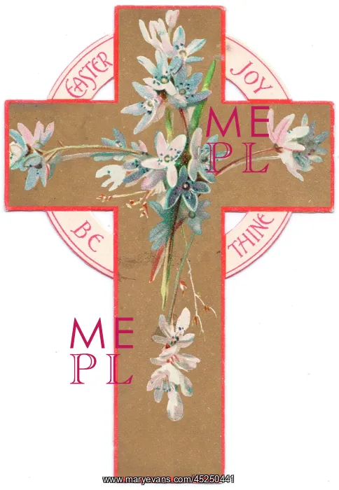  : Blue and white flowers on a cross-shaped Easter card