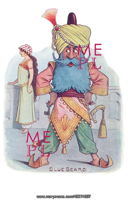 : Bluebeard. Artist's interpretation of a scene from Bluebeard, a traditional fairy tale : Bluebeard. Artist's interpretation of a scene from Bluebeard, a traditional fairy tale