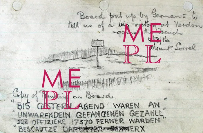 : Board put up by Germans reporting big victory at Verdun : Board put up by Germans reporting big victory at Verdun