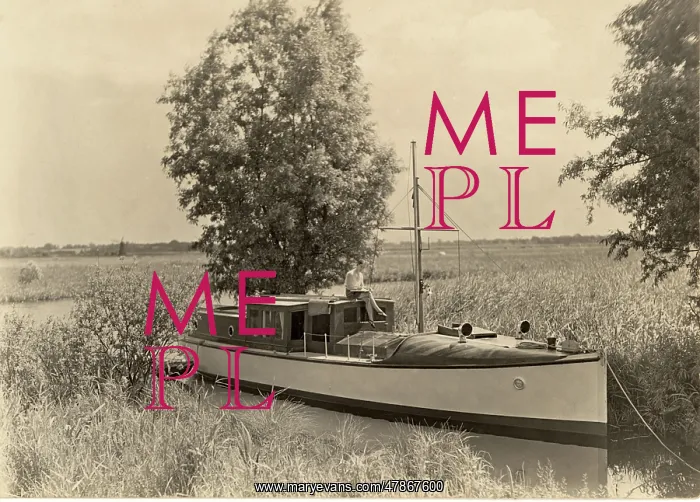 : Boat on the Norfolk Broads, 1930s : Boat on the Norfolk Broads, 1930s