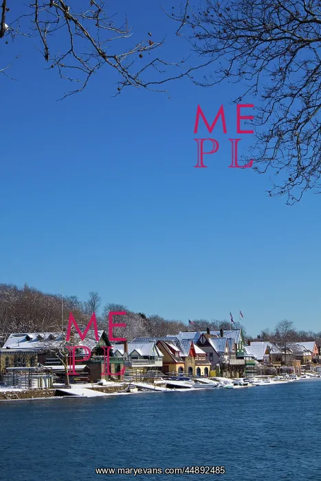 : BOATHOUSE ROW IN WINTER SNOW BRIGHT BLUE CLOUDLESS : BOATHOUSE ROW IN WINTER SNOW BRIGHT BLUE CLOUDLESS