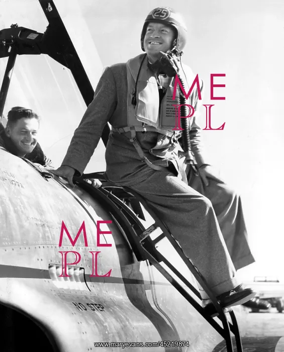 : Bob Hope climbing out of a T-33 jet during ? : Bob Hope climbing out of a T-33 jet during ?