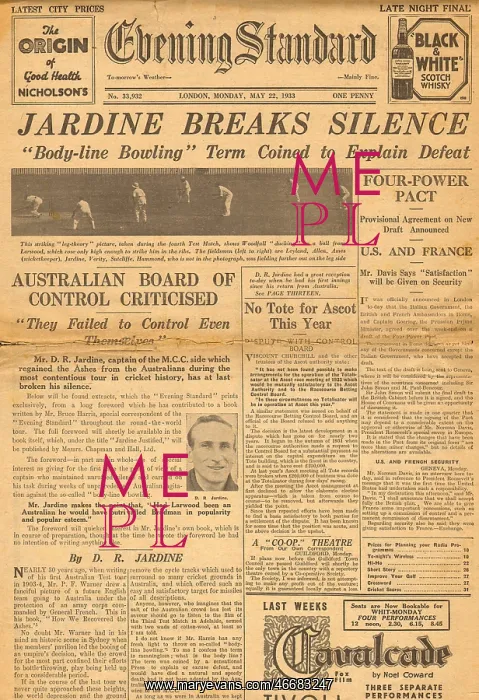 : Bodyline bowling tactics controversy : Bodyline bowling tactics controversy