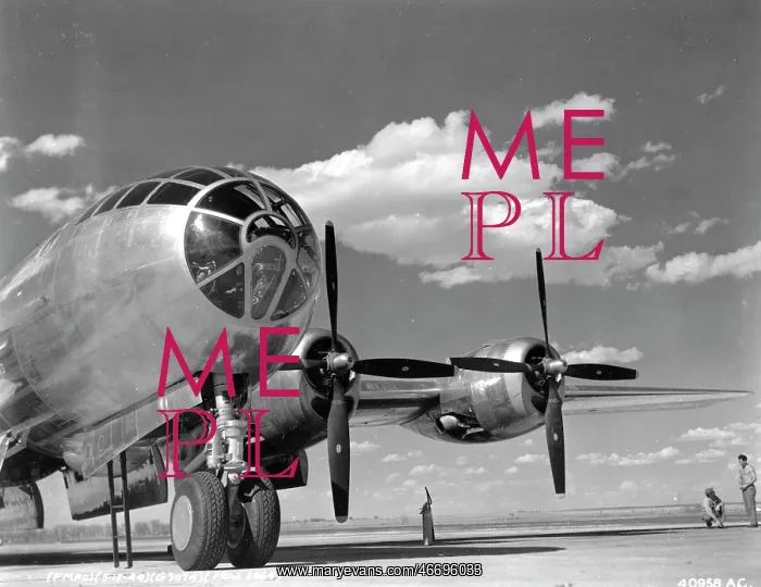 : Boeing B-29 close up of nose (forward view, on the grou : Boeing B-29 close up of nose (forward view, on the grou