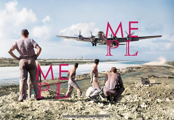 : Boeing B-29 (forward view) climbing out of Saipan, Dec? : Boeing B-29 (forward view) climbing out of Saipan, Dec?