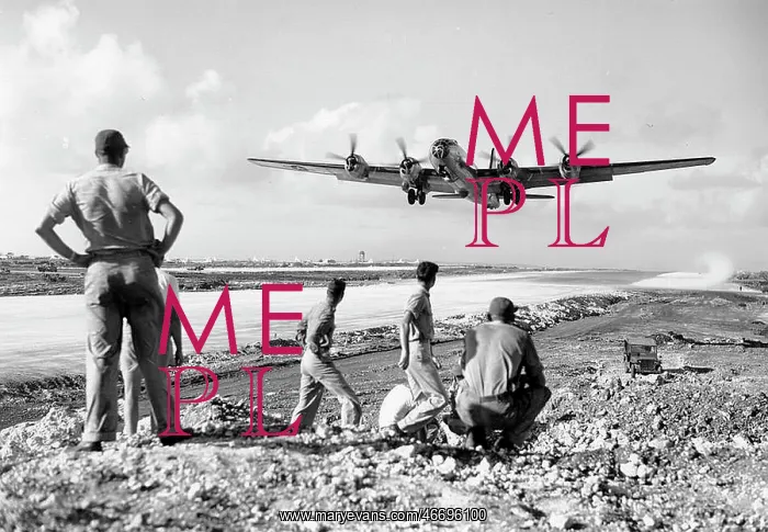 : Boeing B-29 (forward view) climbing out of Saipan, Dec : Boeing B-29 (forward view) climbing out of Saipan, Dec