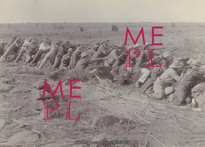 : Boer soldiers in their shallow trench during the : Boer soldiers in their shallow trench during the