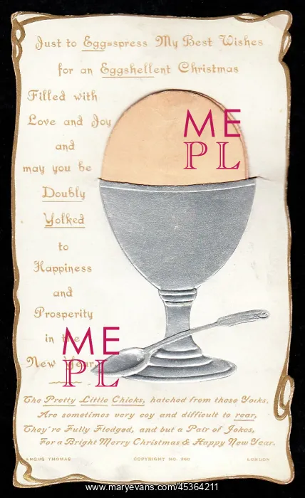 : Boiled egg with comic verse on a Christmas card : Boiled egg with comic verse on a Christmas card