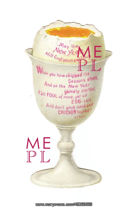  : Boiled egg in an eggcup on a cutout New Year card