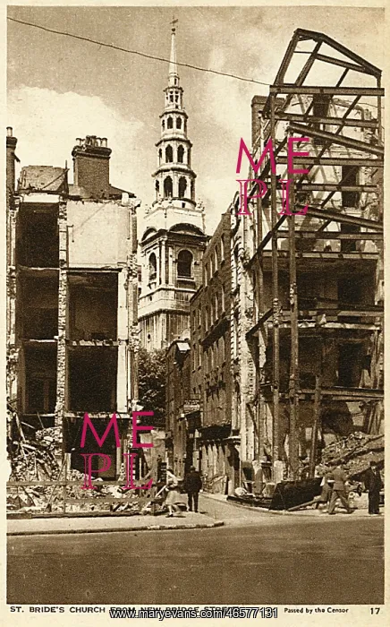 : Bomb Damage, London - Shell of St. Nicholas Cole Abbey : Bomb Damage, London - Shell of St. Nicholas Cole Abbey