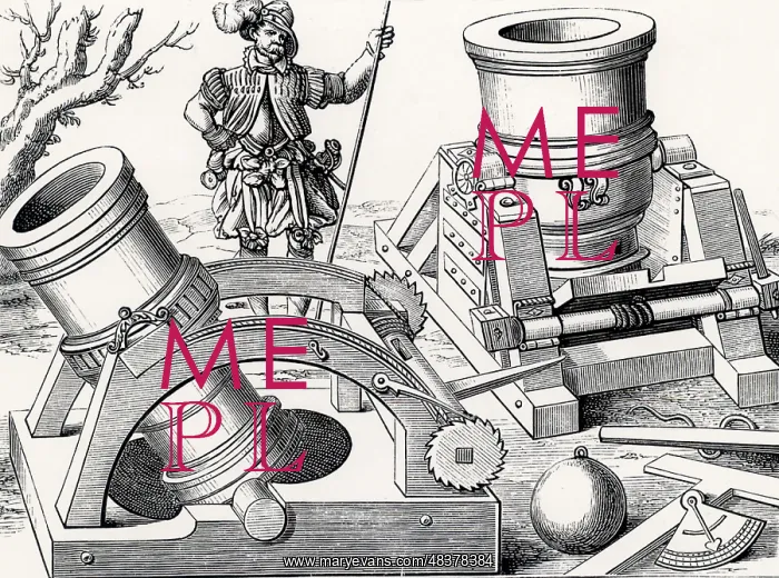 : Bombards on portable gun carriages. In the front : Bombards on portable gun carriages. In the front