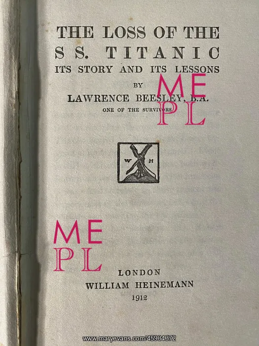 : Book, The Loss of the SS Titanic, by Lawrence Beesley : Book, The Loss of the SS Titanic, by Lawrence Beesley