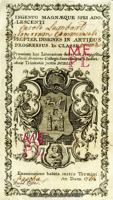 : Book plate in Latin, Trinity College, Dublin : Book plate in Latin, Trinity College, Dublin