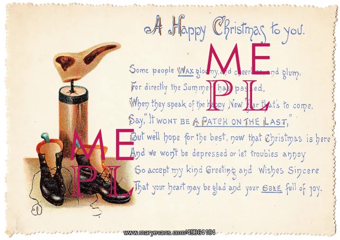 : Last and boots on a Christmas and New Year card : Last and boots on a Christmas and New Year card