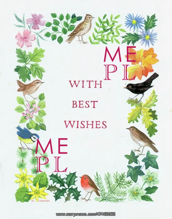 : Border design with flowers and six birds : Border design with flowers and six birds