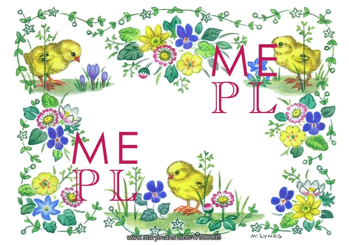 : Border design of flowers and three chicks : Border design of flowers and three chicks