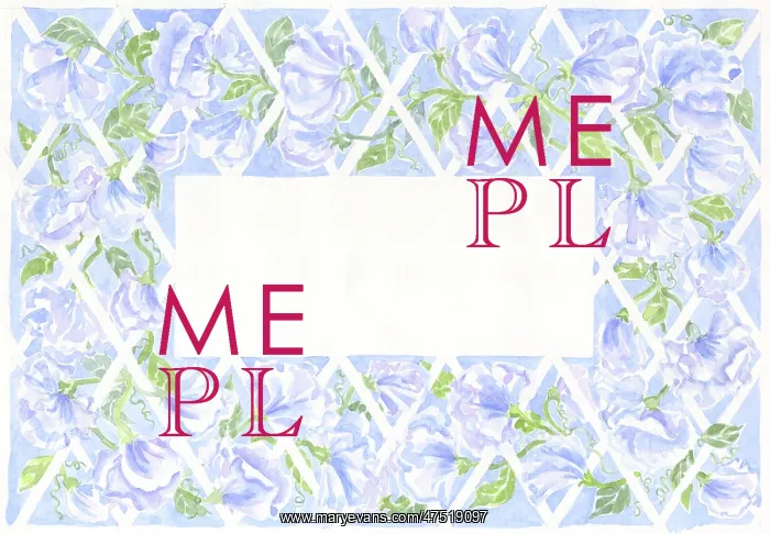 : Border design of pale blue sweet peas : Border design of pale blue sweet peas