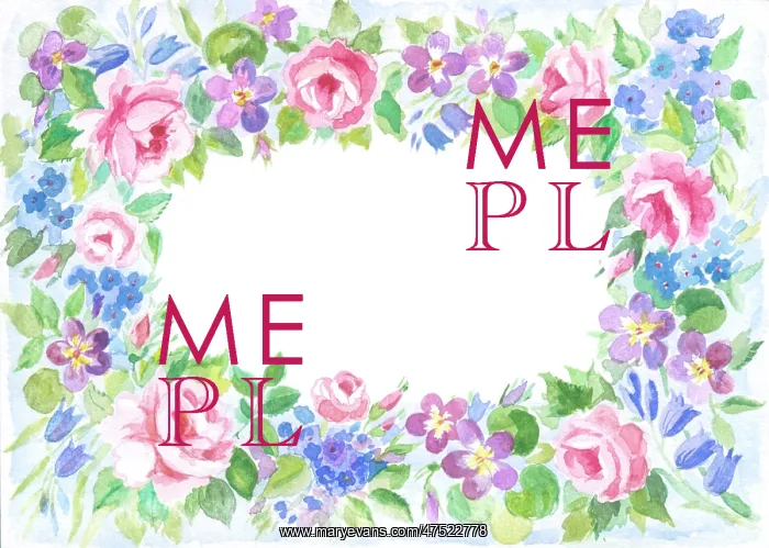  : Border design with pink roses, bluebells etc
