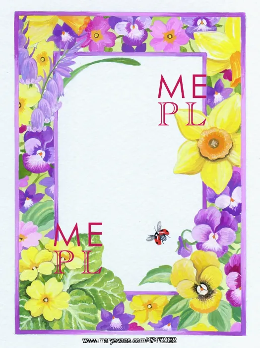  : Border design of spring flowers