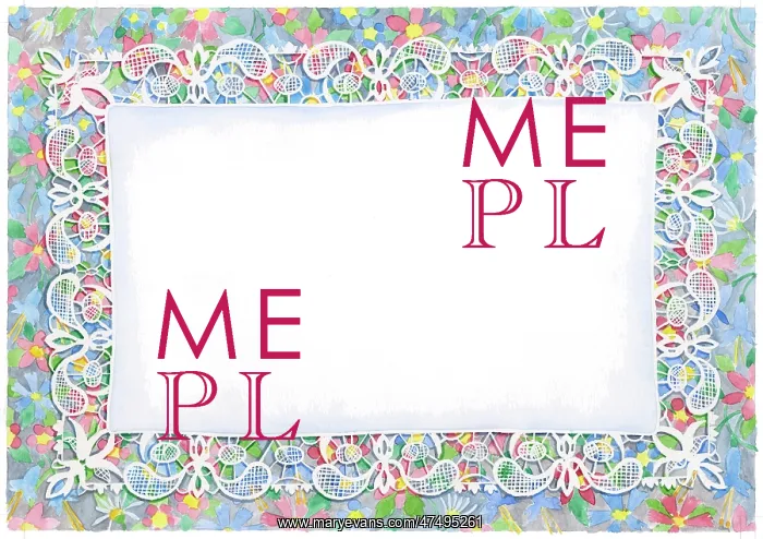 : Border design with white lace over flowers : Border design with white lace over flowers