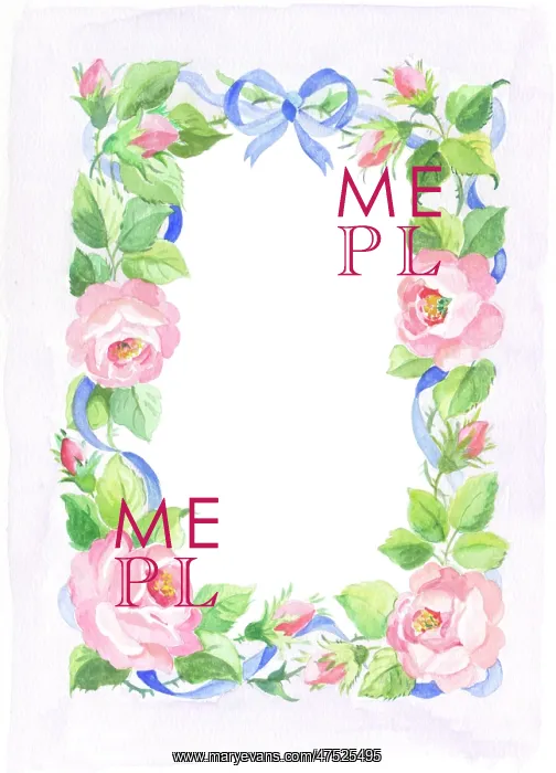 : Border of Pink Roses and blue ribbon : Border of Pink Roses and blue ribbon