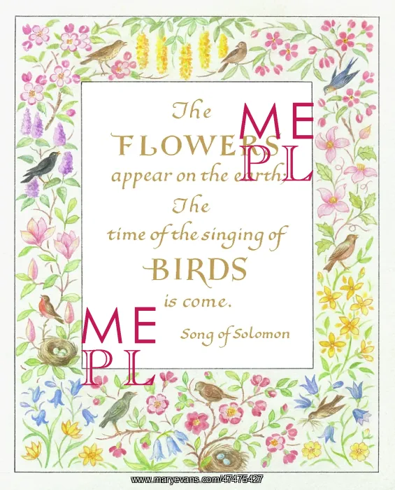 : Border of spring flowers and birds