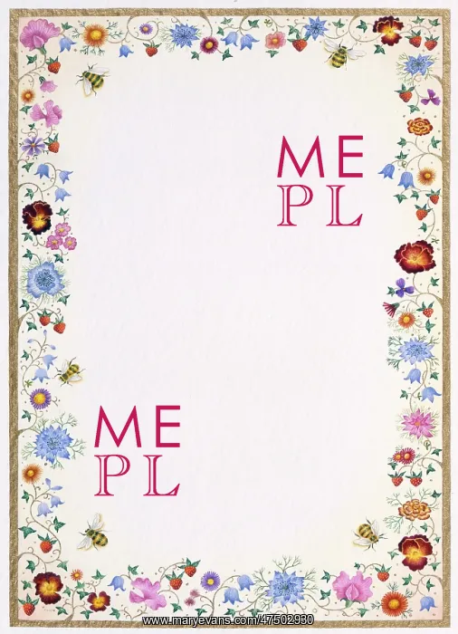 : Border with summer flowers and bees : Border with summer flowers and bees
