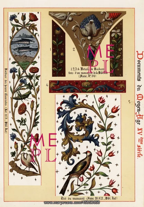 : Borders from an illuminated book of hours and : Borders from an illuminated book of hours and