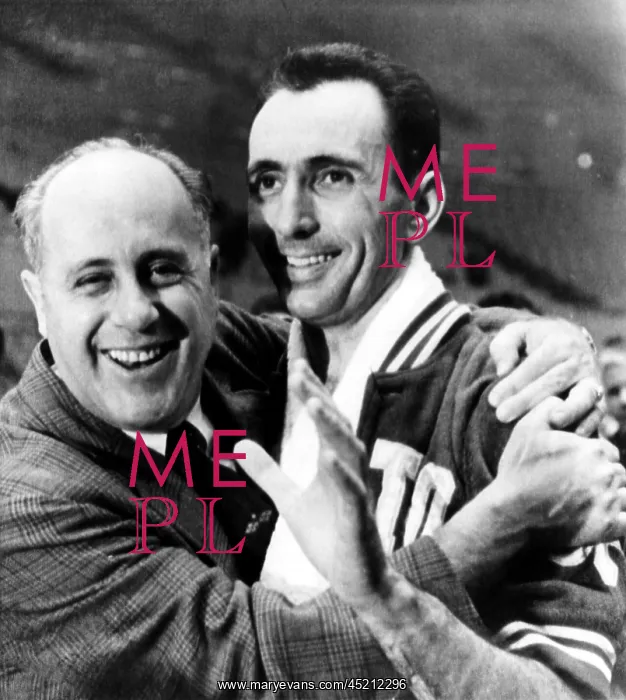 : Boston Celtics coach Red Auerbach hugs Bob ? : Boston Celtics coach Red Auerbach hugs Bob ?