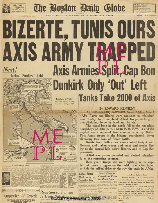 : The Boston Daily Globe - Allies capture Tunis & Bizerte : The Boston Daily Globe - Allies capture Tunis & Bizerte