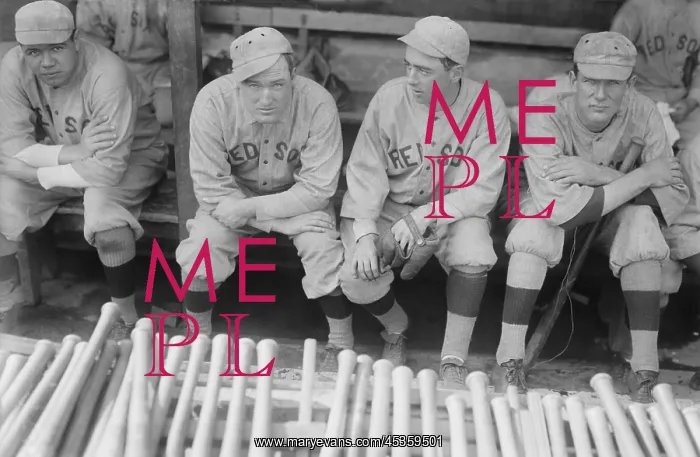 : Boston Red Sox players sitting in their dugout : Boston Red Sox players sitting in their dugout