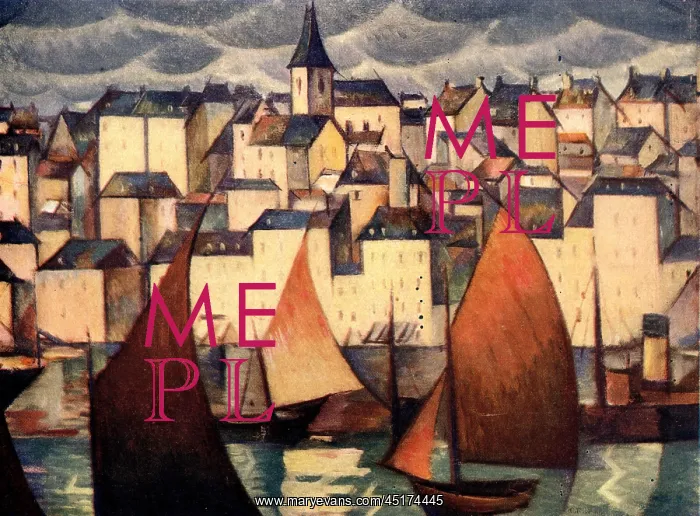  : Boulogne. This oil painting shows a waterside scene of the city of Boulogne-sur-Mer