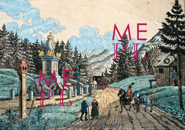 : Boundary stone at Semmering, Colored Lithograph : Boundary stone at Semmering, Colored Lithograph