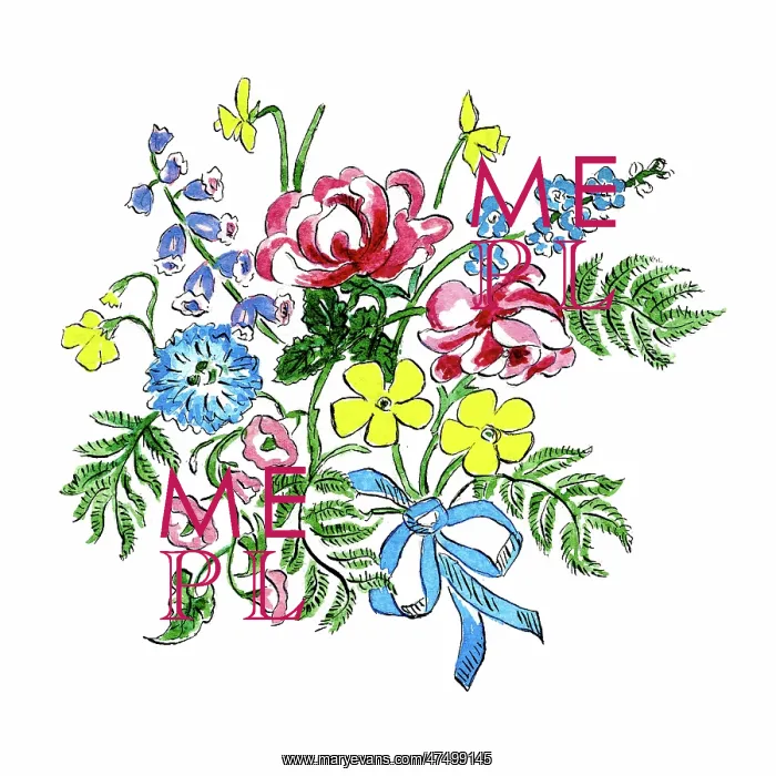  : Bouquet of flowers with blue ribbon bow