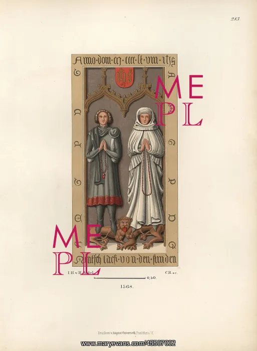 : Bourgeoise fashion from a gravestone in St : Bourgeoise fashion from a gravestone in St