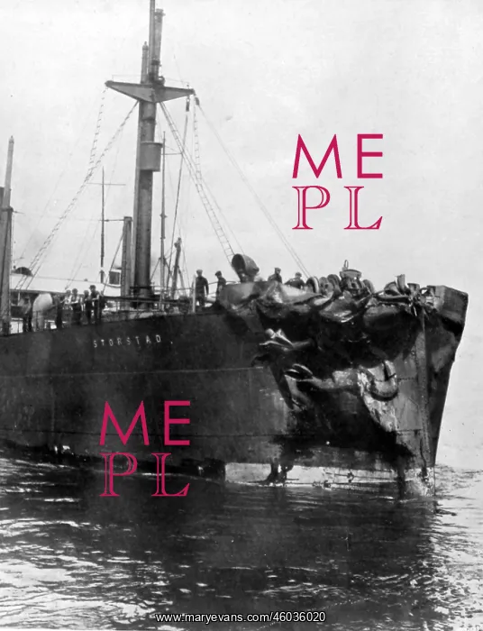 : Bow of Storstad, after collision with Empress of Ireland : Bow of Storstad, after collision with Empress of Ireland