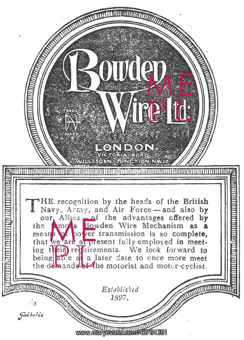  : Bowden Wire 1918
