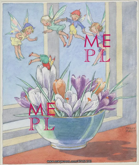  : Bowl of crocuses with fairies flying around