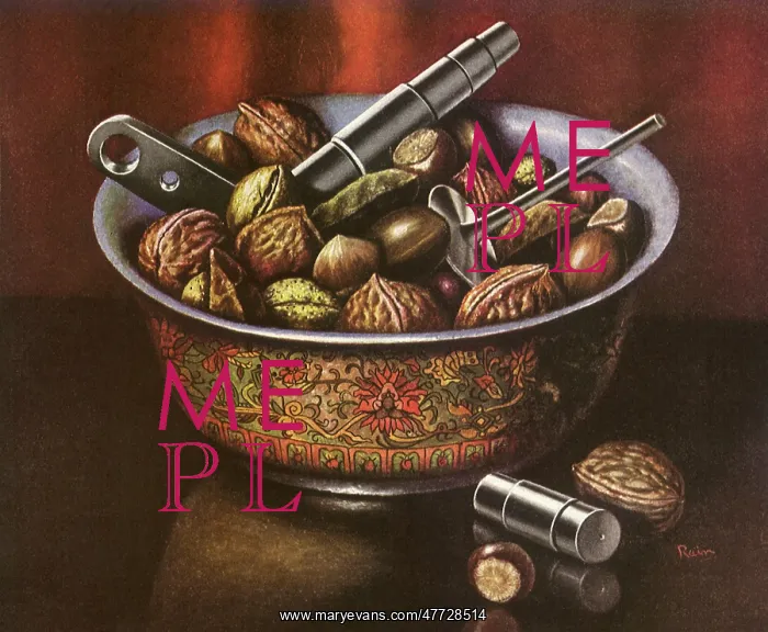  : A bowl of walnuts and assorted nuts with nutcracker tools