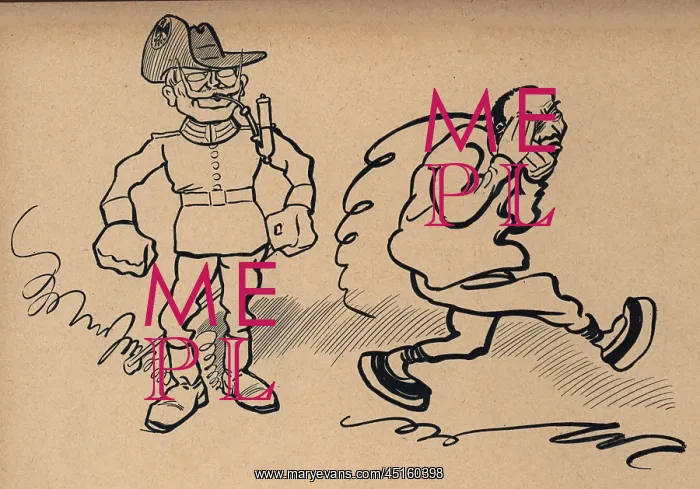 : The Boxer. An illustration of a smoke piping military man with unusually large fists : The Boxer. An illustration of a smoke piping military man with unusually large fists