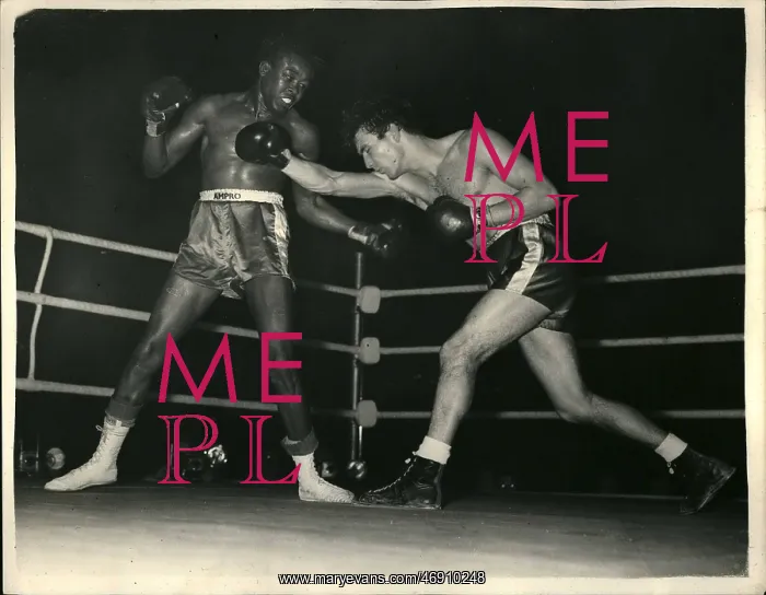 : Boxing. Feb. 02, 1956 - Peter Waterman gains points decision over Kid Gavilan..Riot : Boxing. Feb. 02, 1956 - Peter Waterman gains points decision over Kid Gavilan..Riot