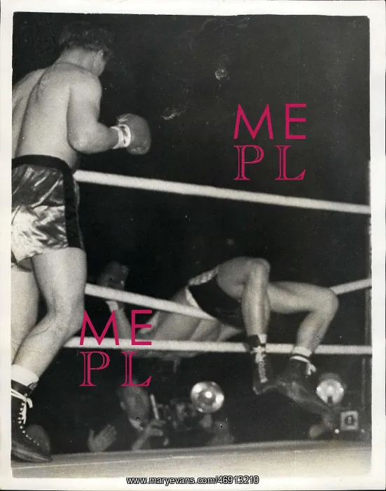  : Boxing. Mar. 14, 1956 - ron Barton wins fight with Albert Finch, He goes through the ropes