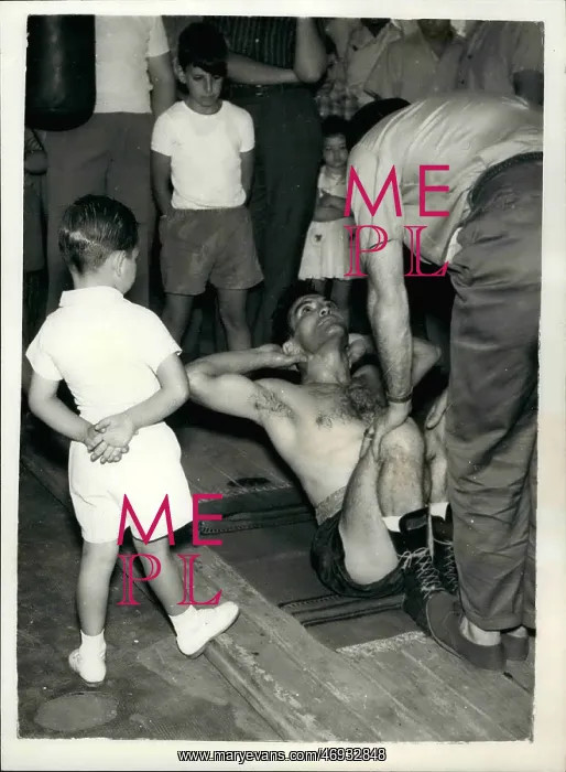 : Boxing. Mar. 03, 1957 - Pascual Perez in training for world title contest with Dai dower : Boxing. Mar. 03, 1957 - Pascual Perez in training for world title contest with Dai dower