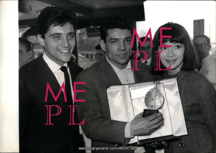 : Boxing. Feb. 02, 1961 - Juliette Greco, Sacha Distel Hand Trophy To Champion Boxer : Boxing. Feb. 02, 1961 - Juliette Greco, Sacha Distel Hand Trophy To Champion Boxer